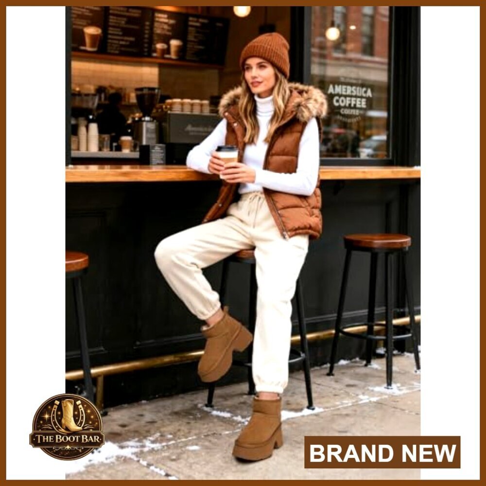 Genuine Suede Leather Platform Ankle Boots Winter Warm Fur Lined Anti-Slip - Picture 3 of 7